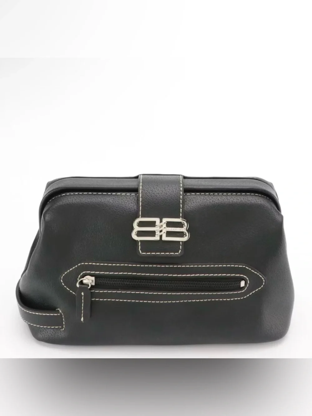 Balenciaga Black Leather BB Doctor Bag Clutch with Contrast Stitching